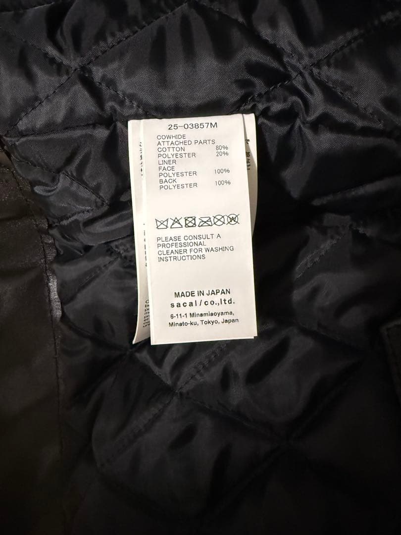 sacai carhartt wip レザー ジャケット 黒 サイズ1