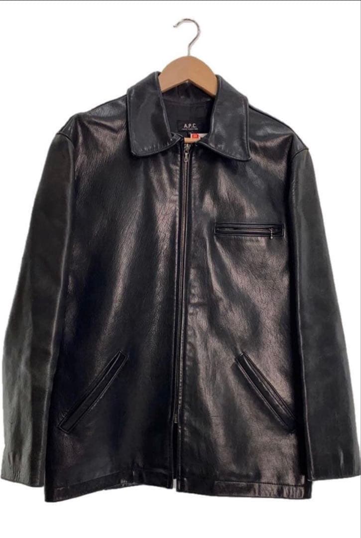 A.P.C. ブラックレザーシングルライダースジャケット M