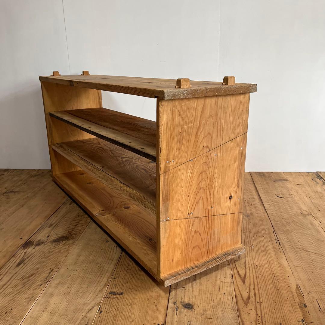 アンティーク オープンラック ローボード 本棚 食器棚 脚付き 無垢材 無塗装