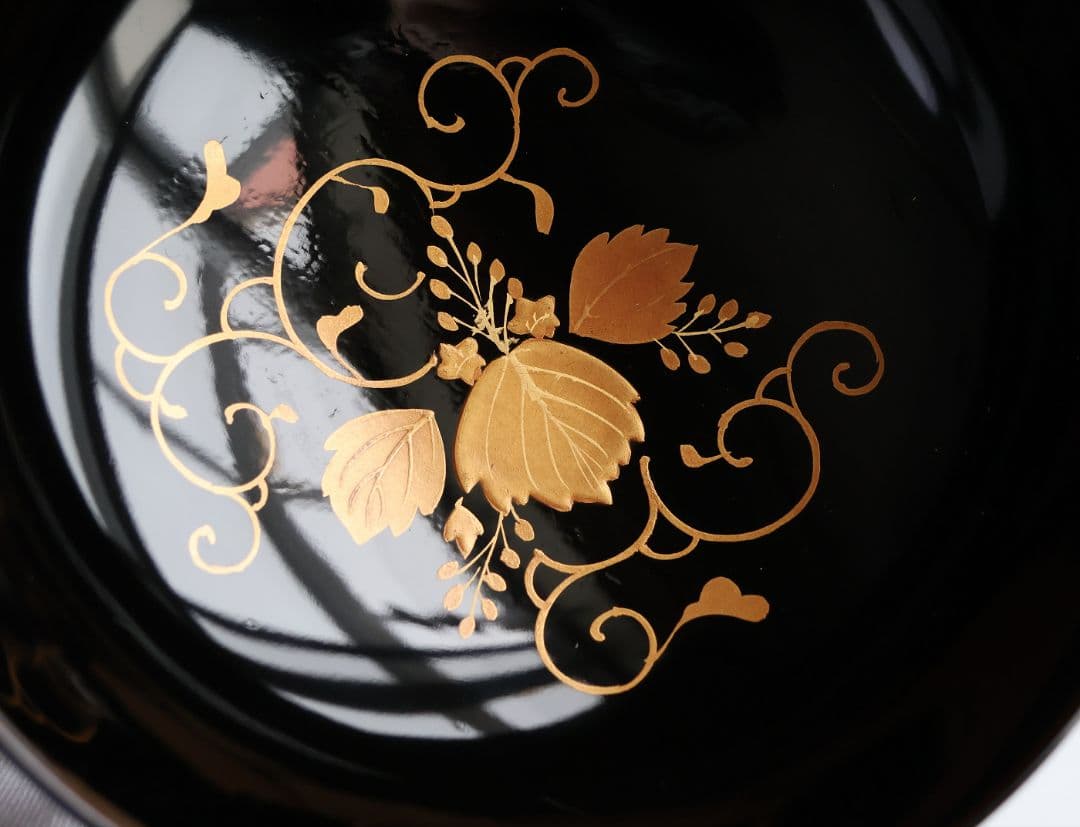 【MB193】天然木漆塗 鳳凰桐唐草 金蒔絵 黒塗 吸物椀 二客 大正昭和