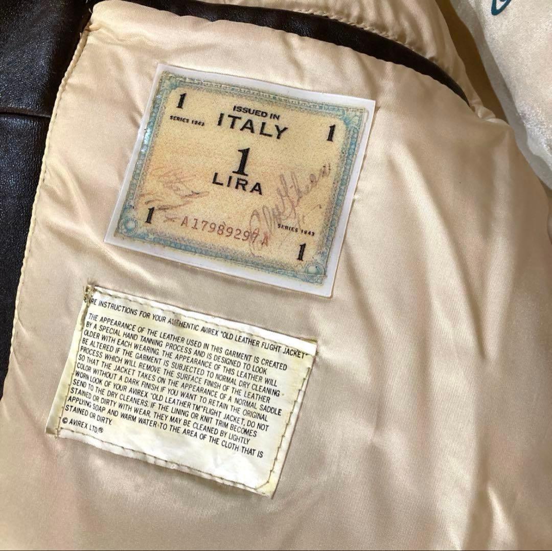 【良品】アヴィレックスA-2 革胸タグ　ダークブラウン　L〜XL相当