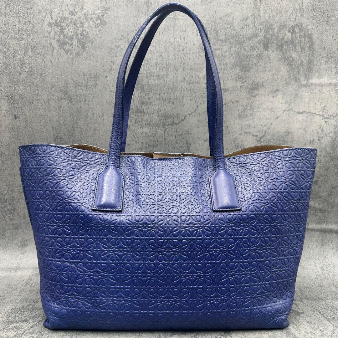 ロエベ リピートアナグラム Tショッパートートバッグ 肩掛け A4 レザー 青