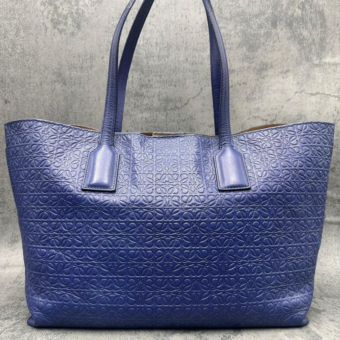 ロエベ リピートアナグラム Tショッパートートバッグ 肩掛け A4 レザー 青