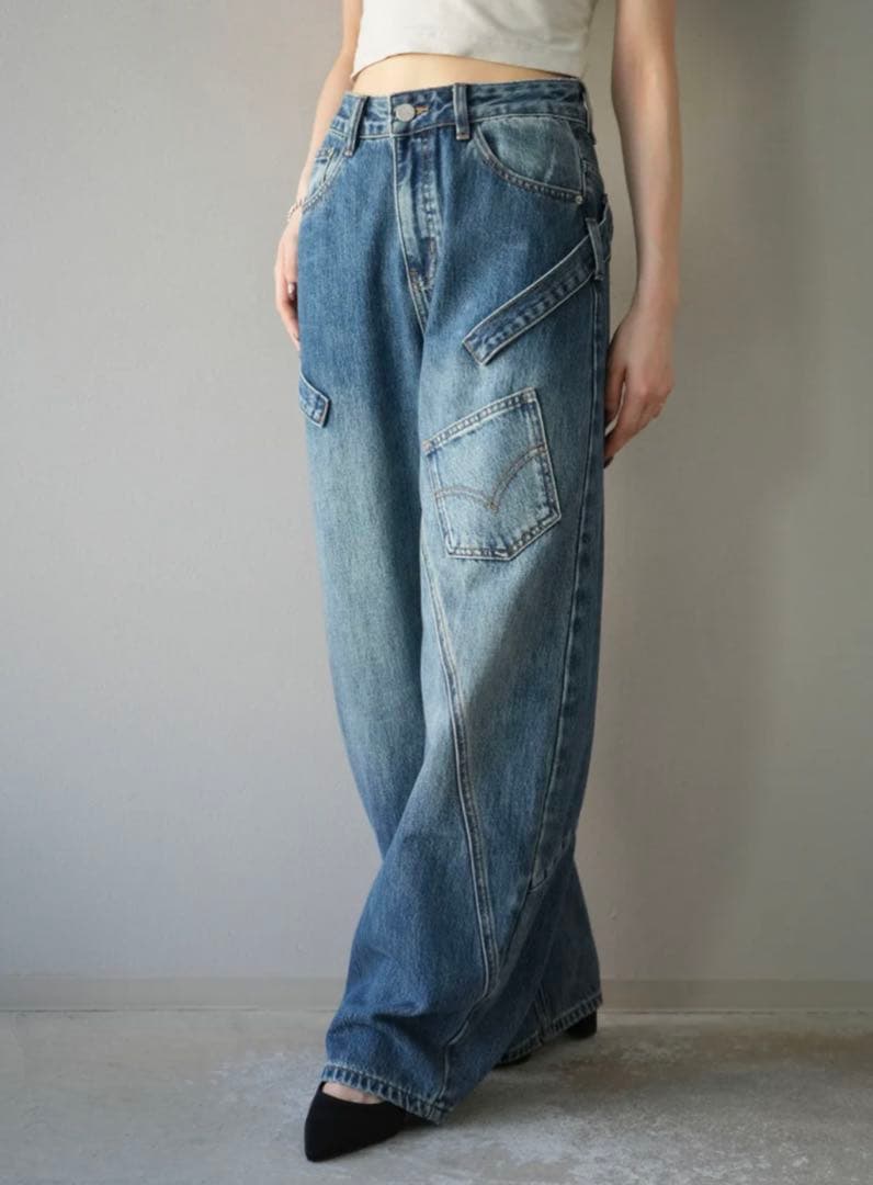 Lumier デニムパンツ ワイド ブルー