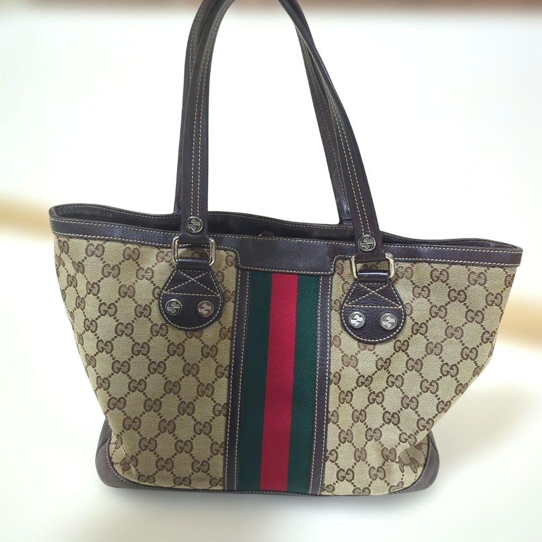 GUCCI グッチ GGキャンバス シェリーライン トートバッグ