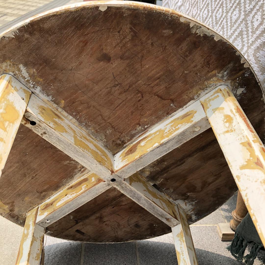 丸テーブル　アンティーク　サークルテーブル　木製テーブル　白　ウッドテーブル