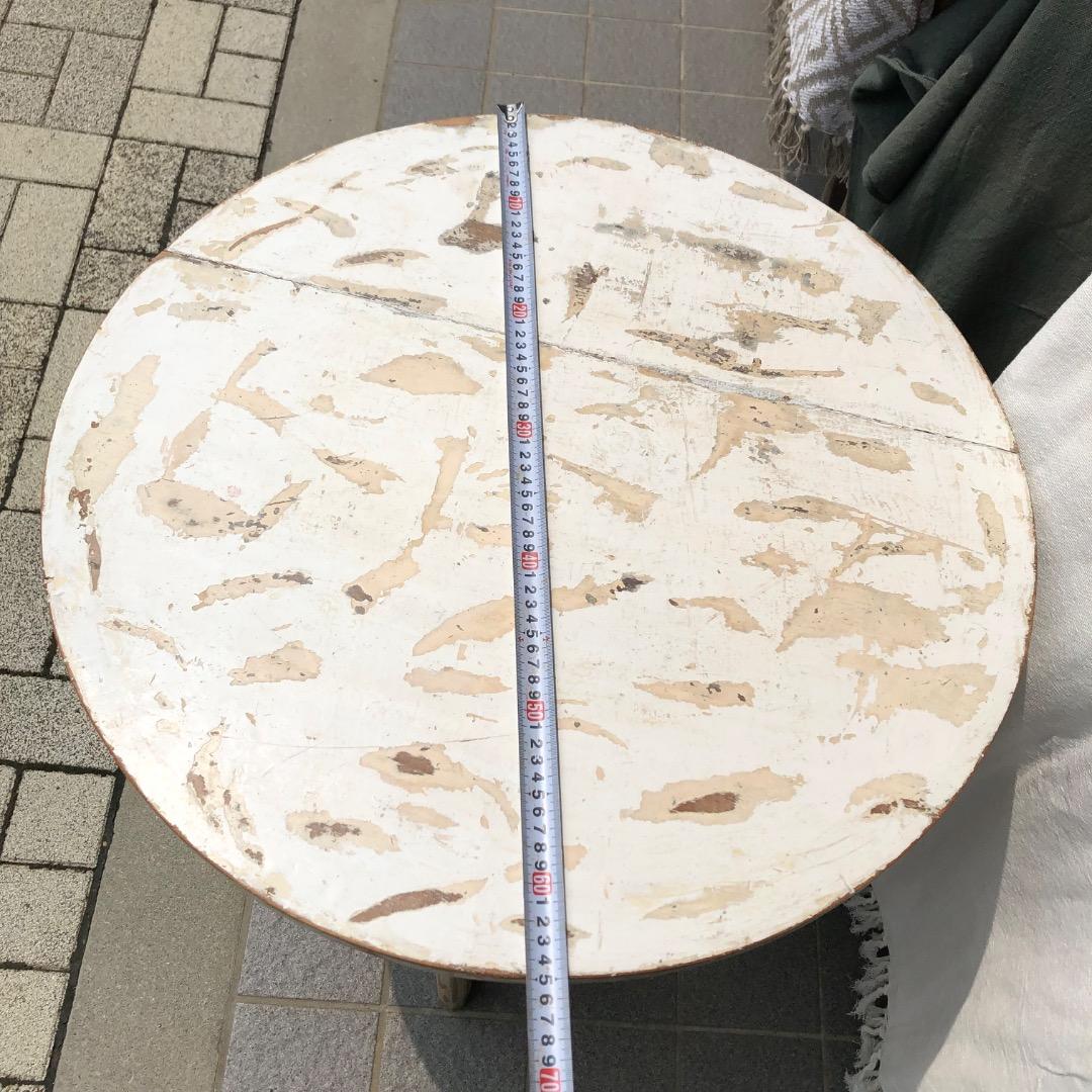 丸テーブル　アンティーク　サークルテーブル　木製テーブル　白　ウッドテーブル