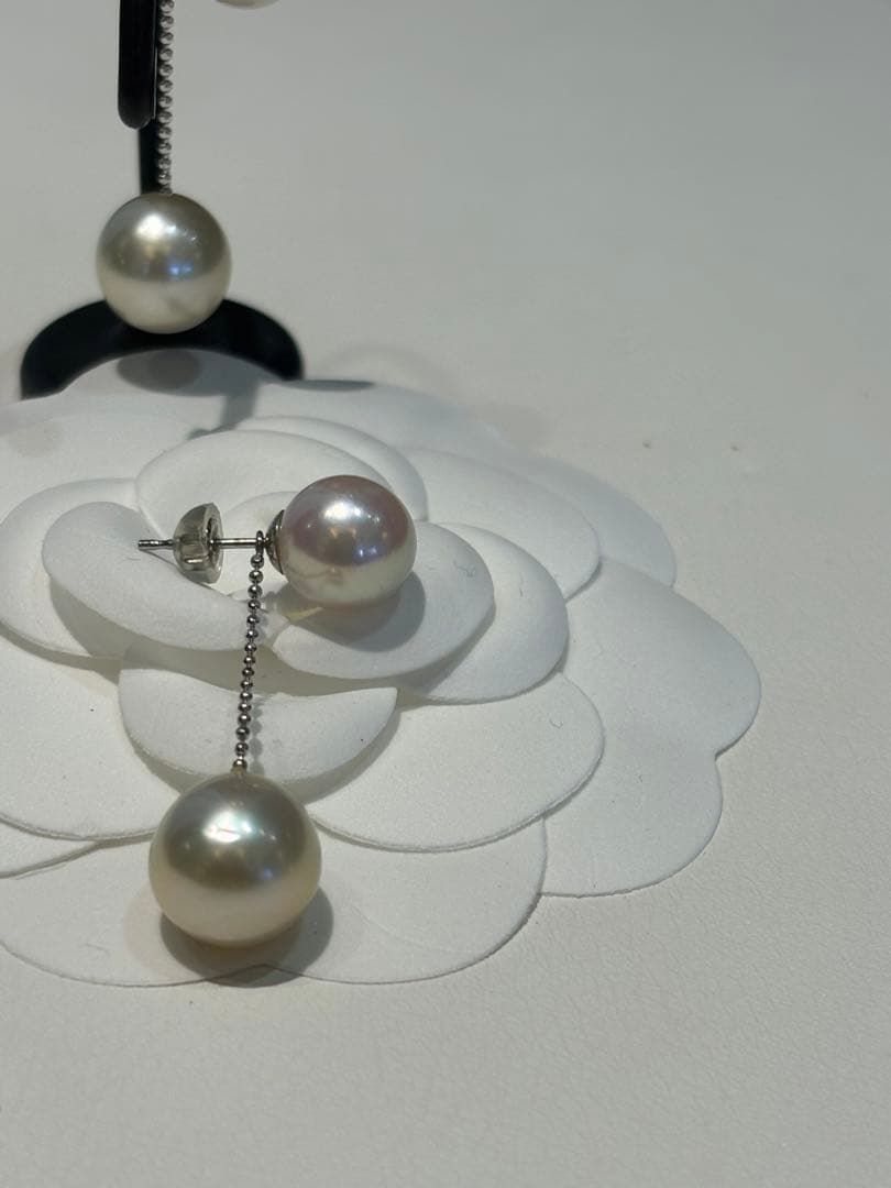 白蝶パールピアス　プラチナ　南洋真珠　南洋真珠ピアス　揺れる２つのパールが豪華♡