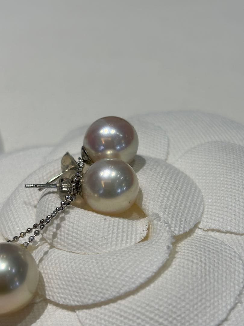 白蝶パールピアス　プラチナ　南洋真珠　南洋真珠ピアス　揺れる２つのパールが豪華♡