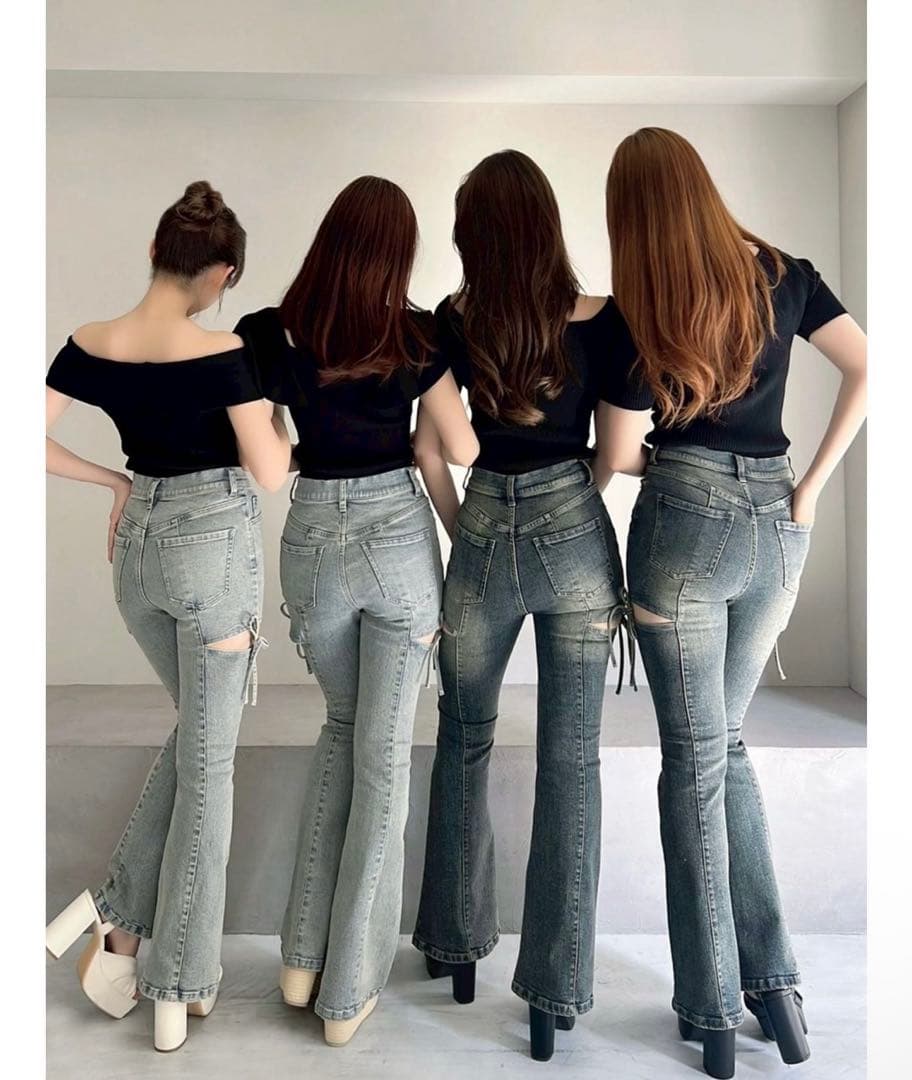 RESEXXY カットアウトリボンデニムパンツ ライトブルー S