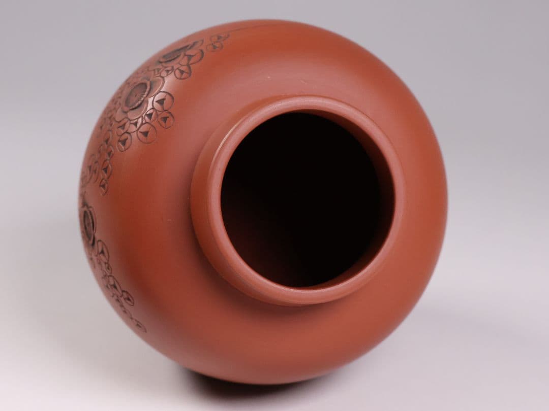 煎茶道具 陶元 常滑焼 朱泥 茶壺 梅彫紋 扇面寿 茶壷 茶入 陶芸 MB21