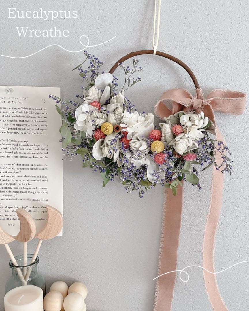 ユーカリとラムズイヤーのふわもこリース❀ ̊·* 　ユーカリ　紫陽花　リース