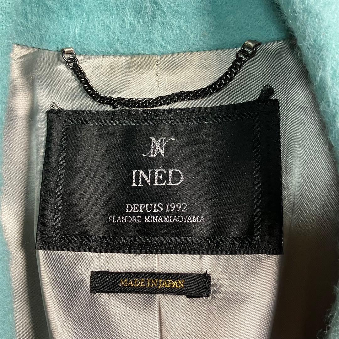 INED✨アルパカウールシャギーコート　ダブルブレスト　ミントグリーン　日本製M