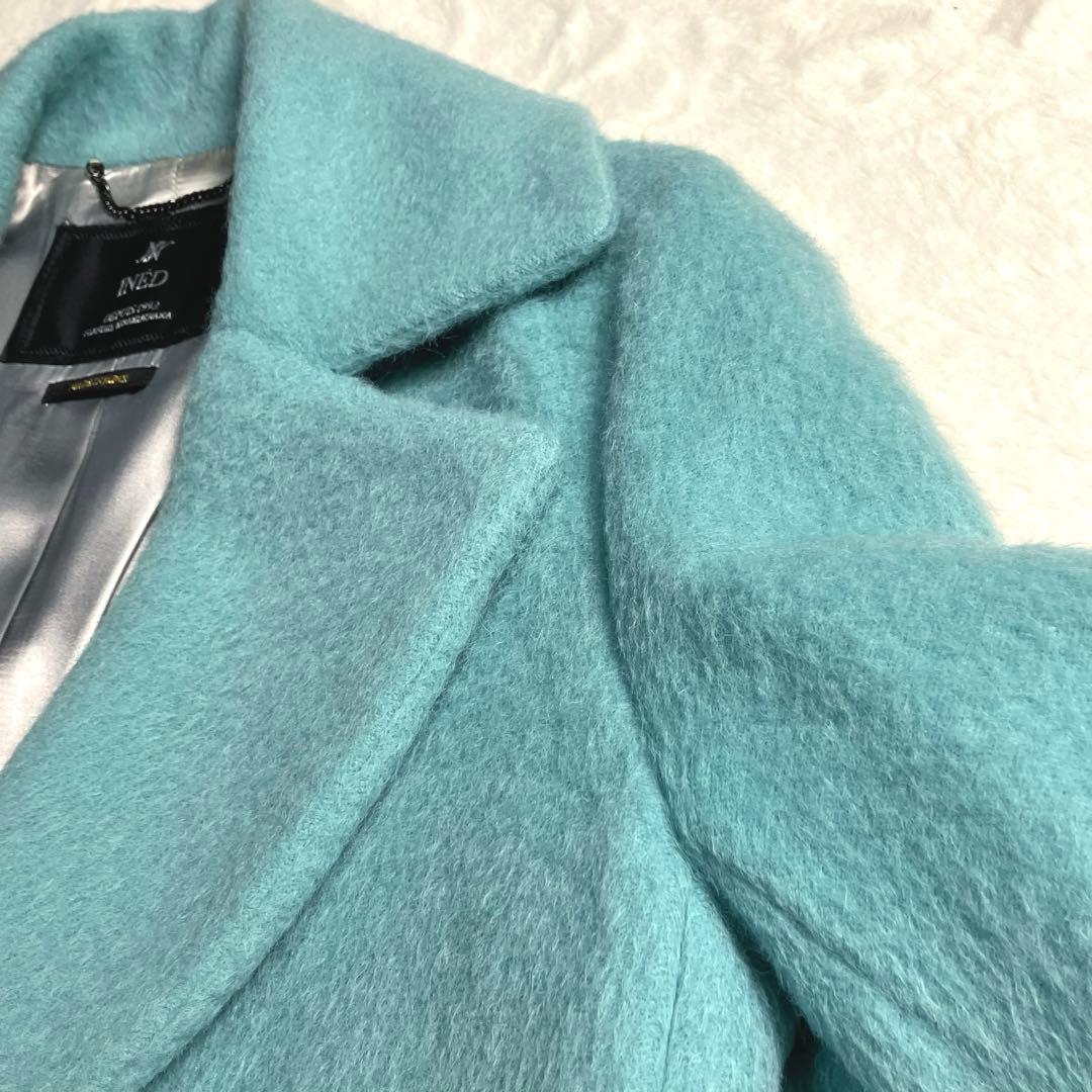 INED✨アルパカウールシャギーコート　ダブルブレスト　ミントグリーン　日本製M