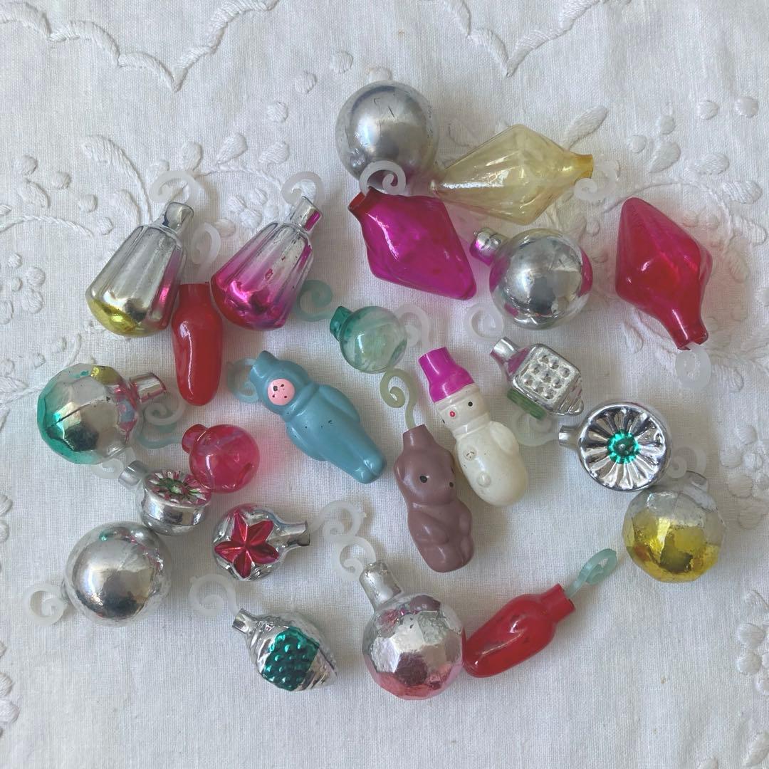 【B】クリスマスアンティーク　ミニチュアガラスオーナメント等箱入り43個セット！