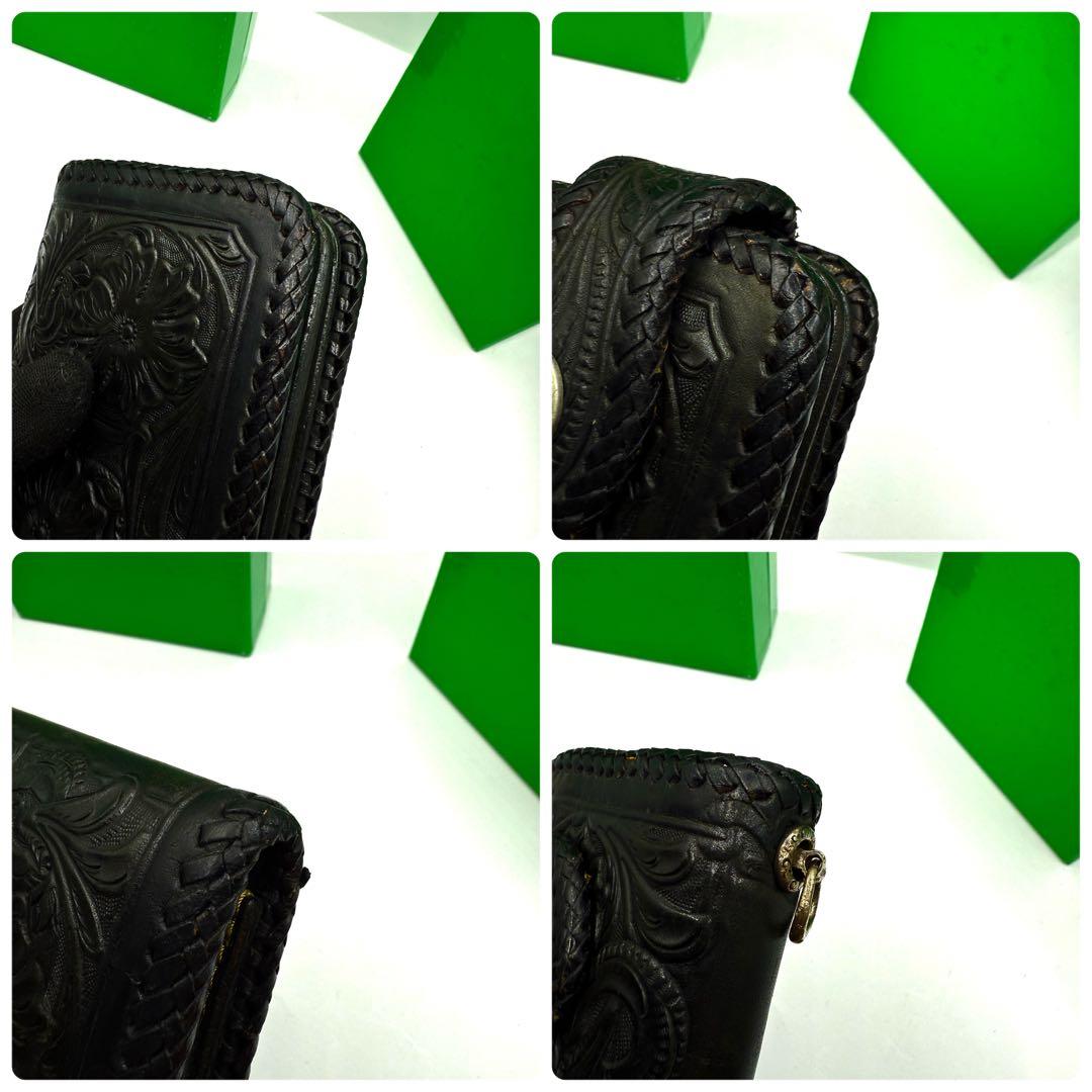 【極美品✨】SAAD 長財布 レザー カービング ブラック