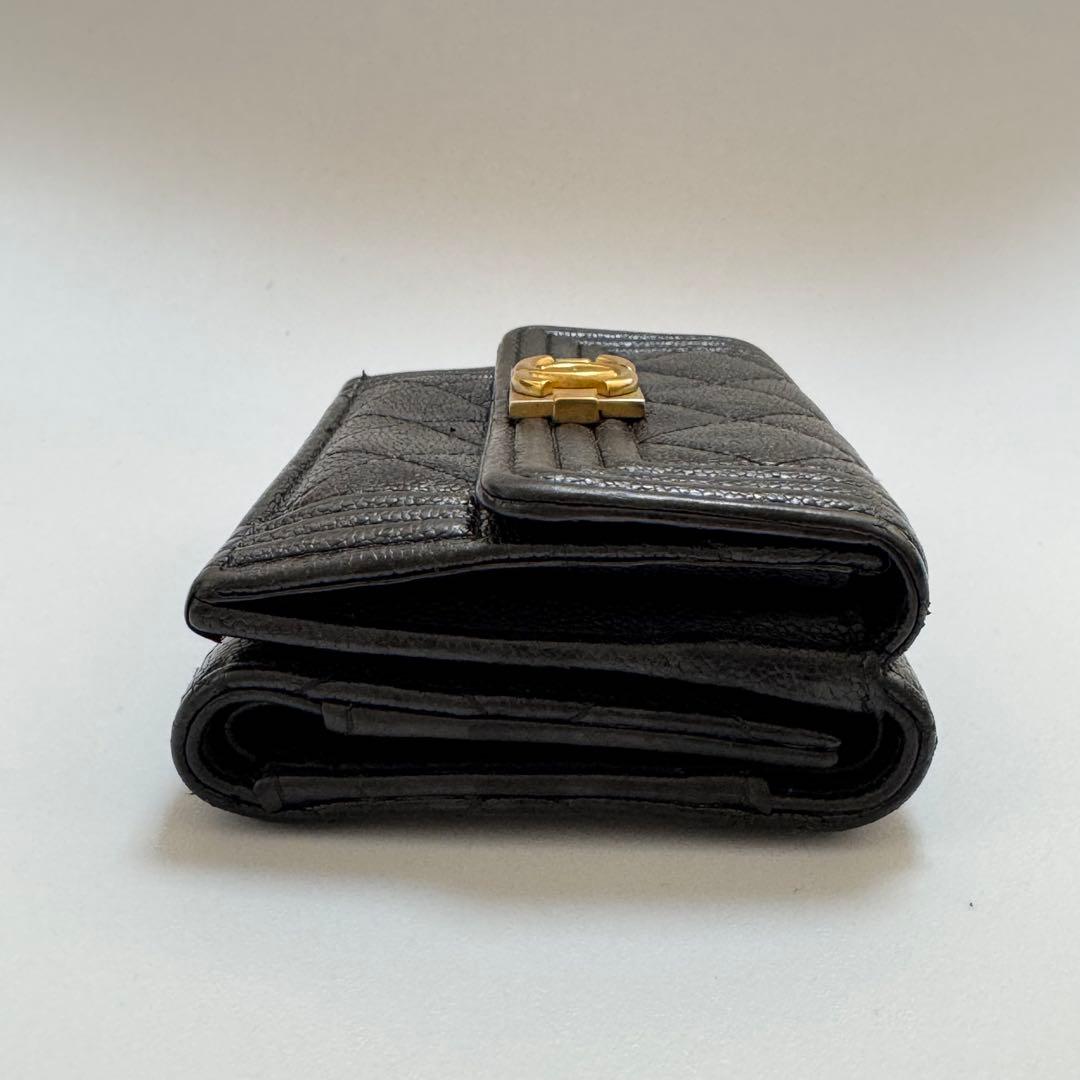 CHANEL シャネル ボーイシャネル マトラッセ 三つ折財布 キャビアスキン