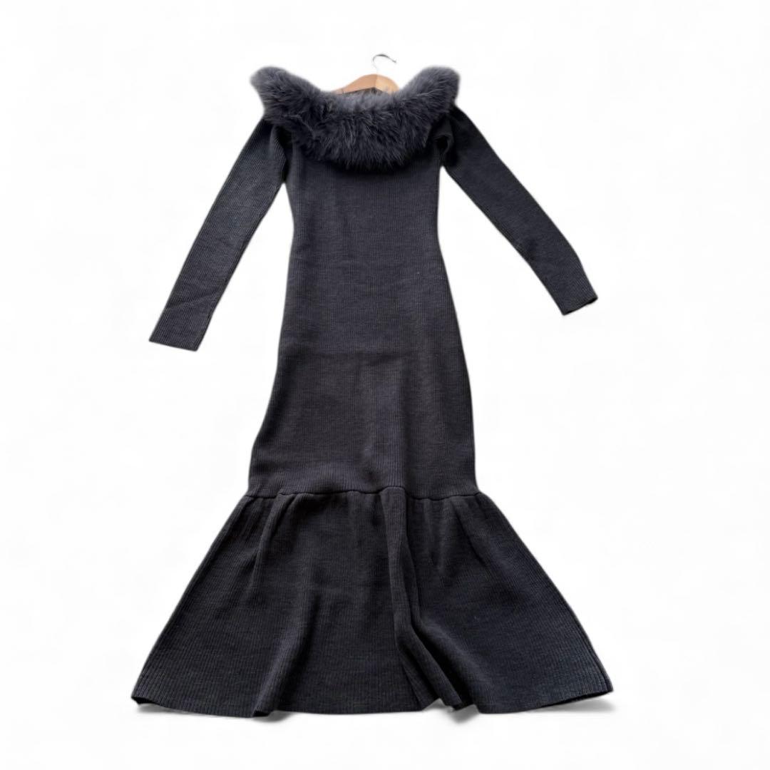 【新品】resexxy フェイクファートリムニットワンピース チャコールグレー