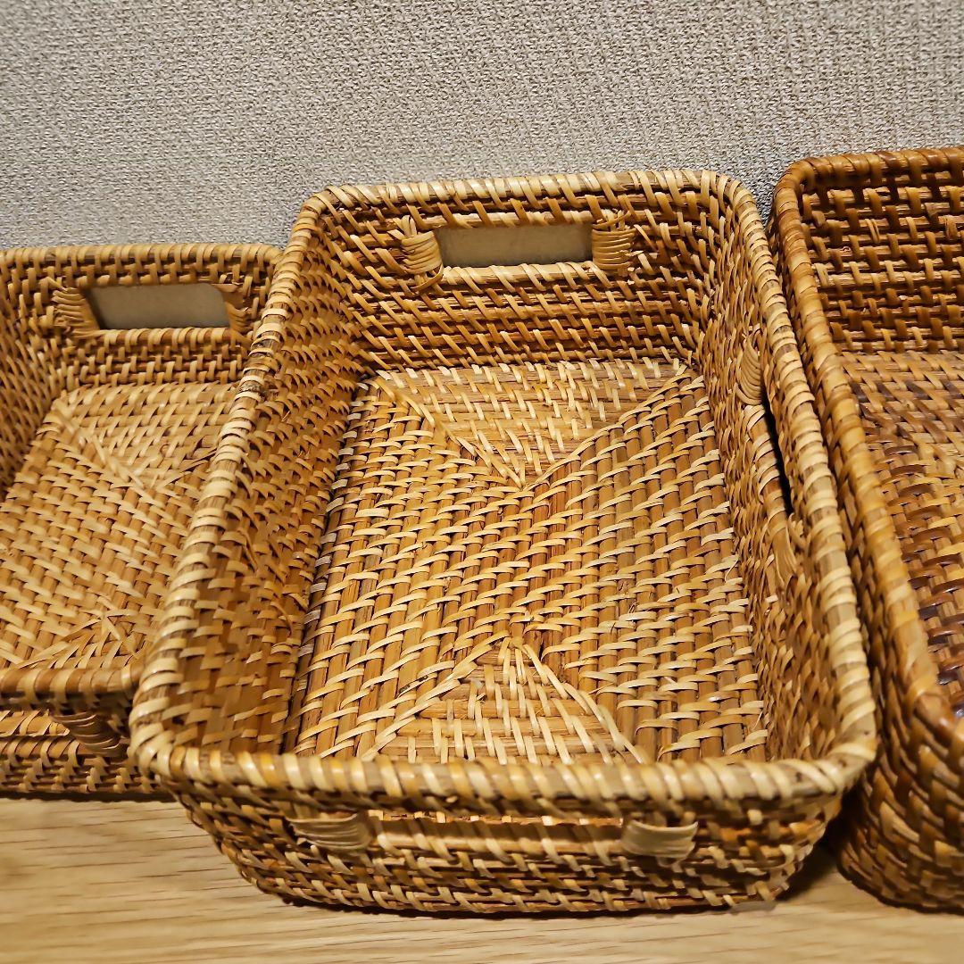 sara　無印重　なるラタン長方形バスケット 取っ手付きスタッカブル　7点