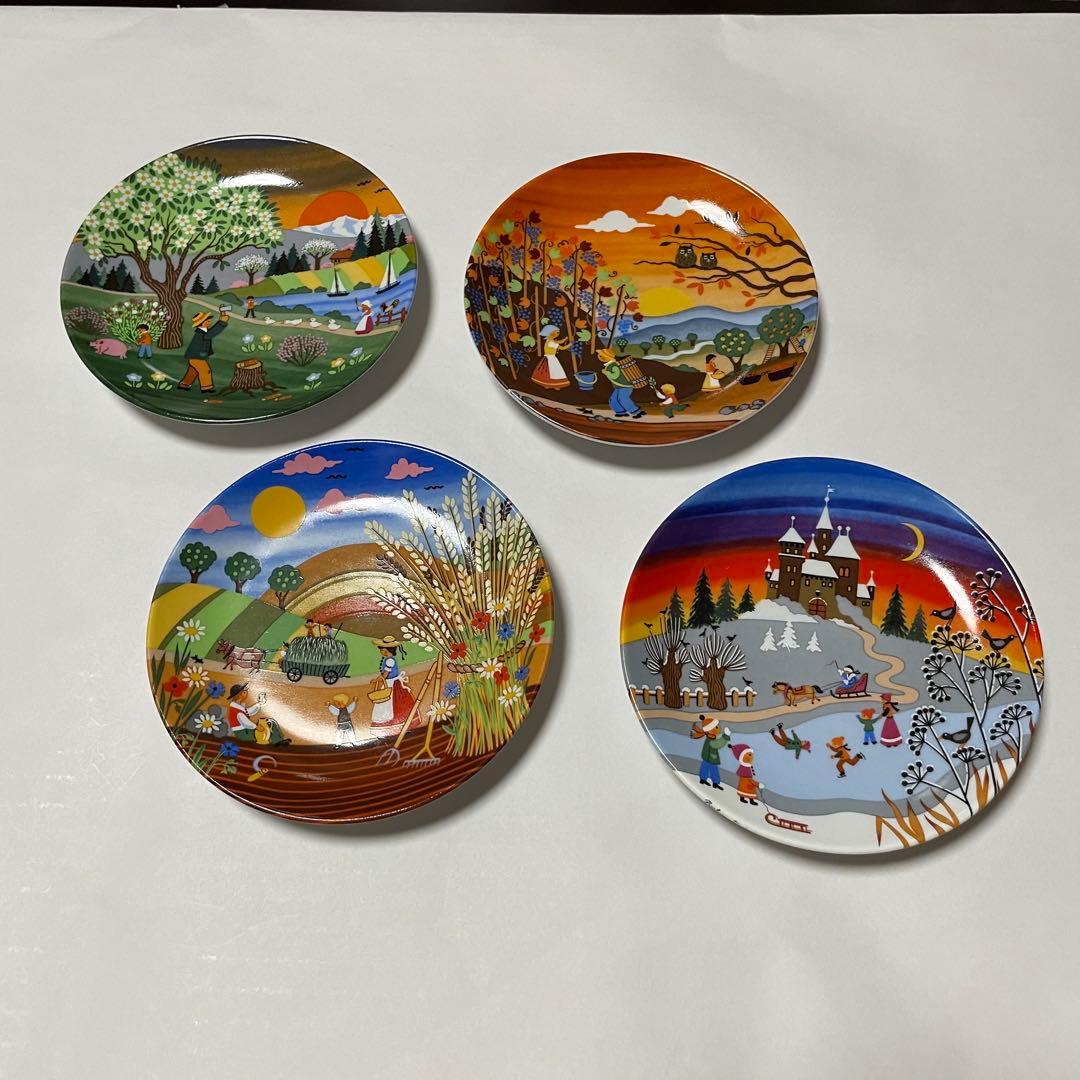 〓美品〓絵皿 春夏秋冬 オーストリア 4枚セット 絵皿たて付き