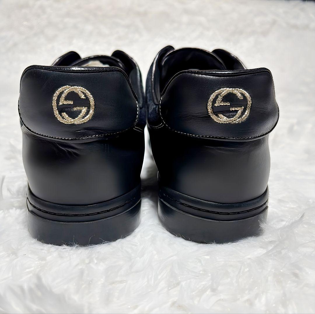 美品/グッチ GUCCI スニーカーGGキャンバス /レザー黒 25.5cm