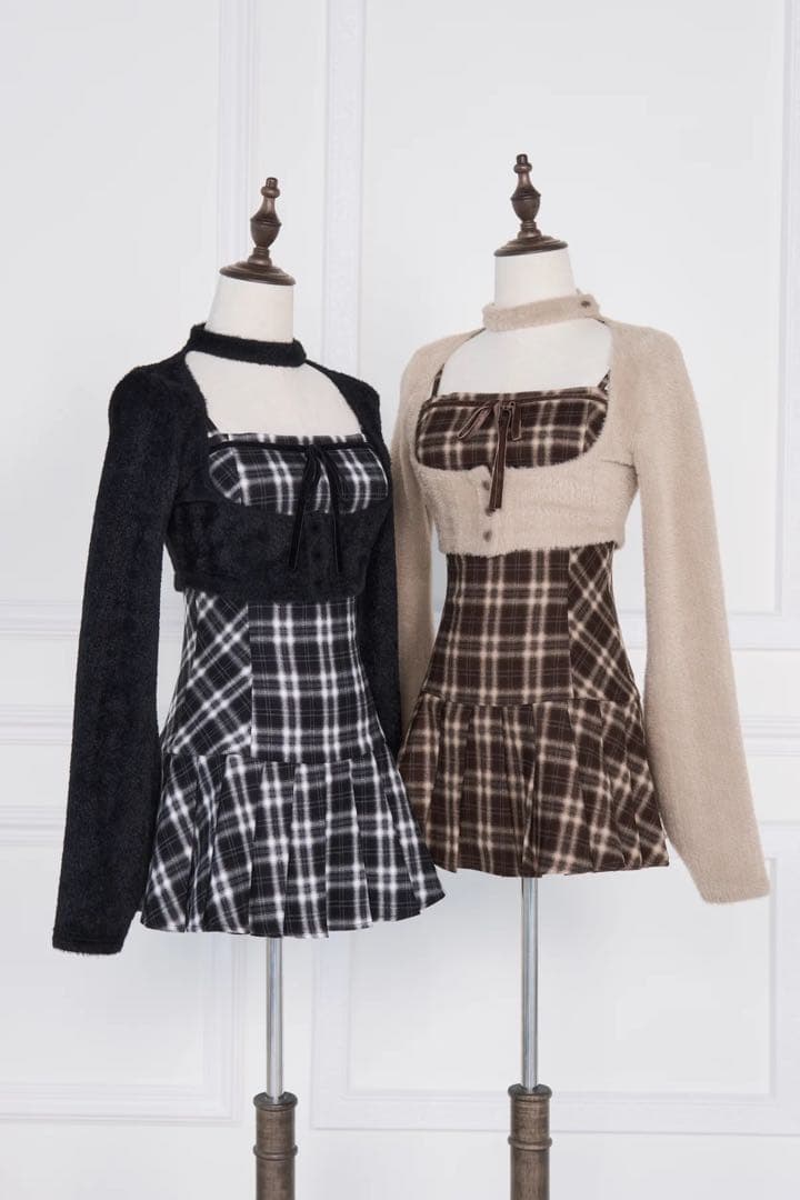 bunnylis ファーボレロ×チェックミニワンピ ブラックSサイズ