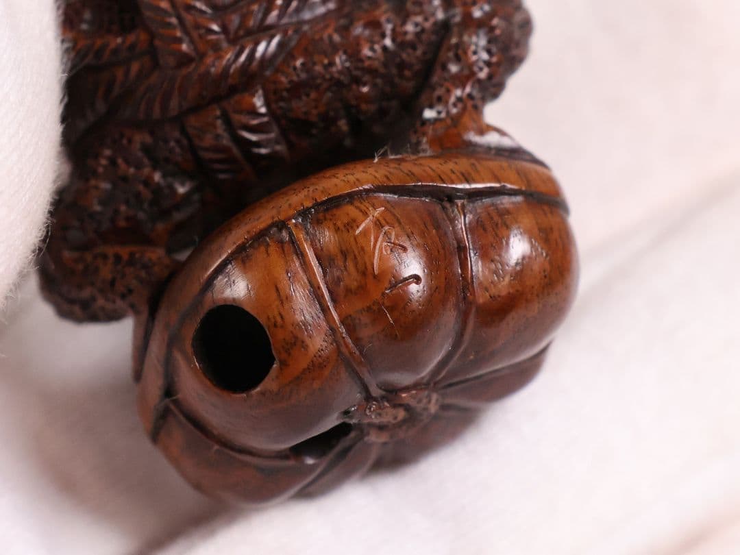 木製 提物 根付 友一銘 蛙力士 横綱 相撲 彫刻 木彫【MA888】