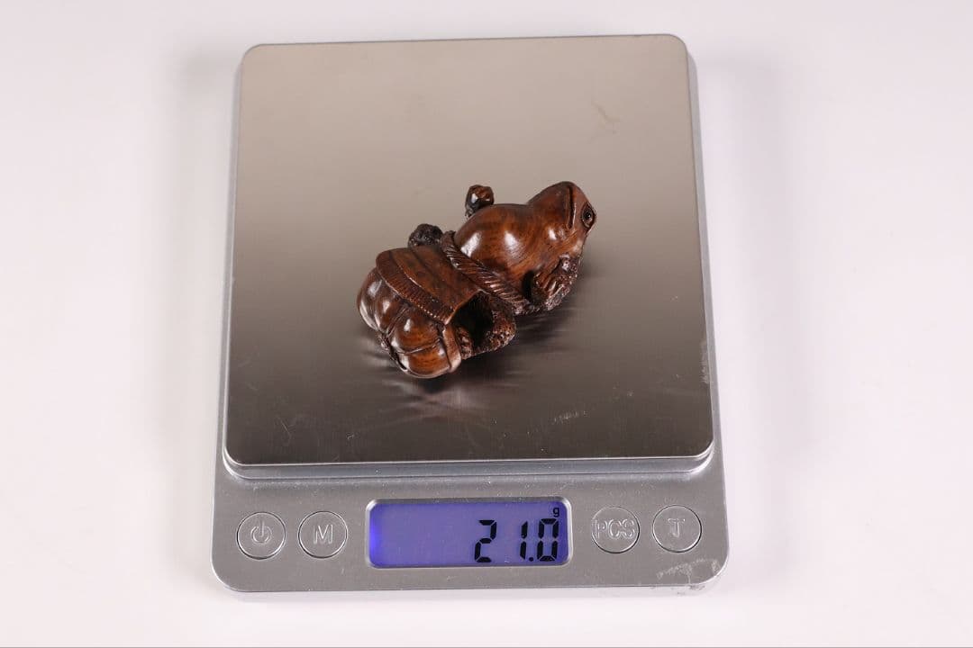 木製 提物 根付 友一銘 蛙力士 横綱 相撲 彫刻 木彫【MA888】