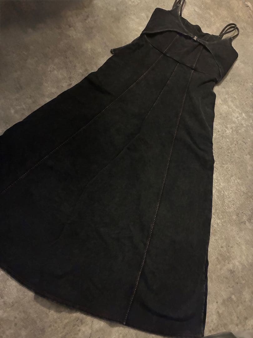 ameri デニムライクボリュームキャミロンパース　サロペット　ブラック