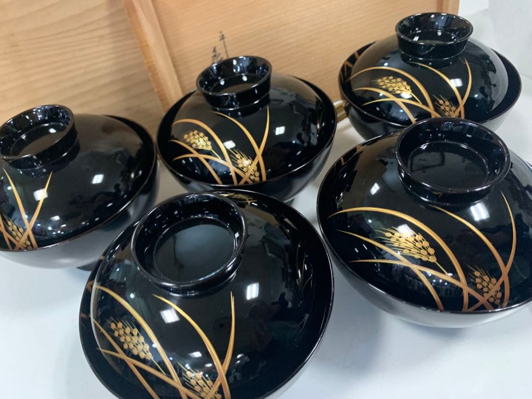 京漆匠　象彦　吸物椀　稲穂　五客