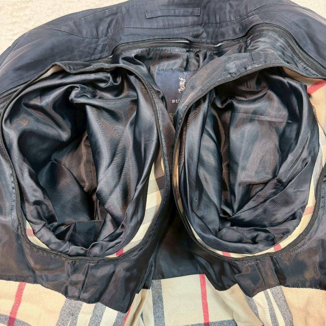 バーバリーロンドンライナー付きステンカラー ノバチェックネイビー　XL