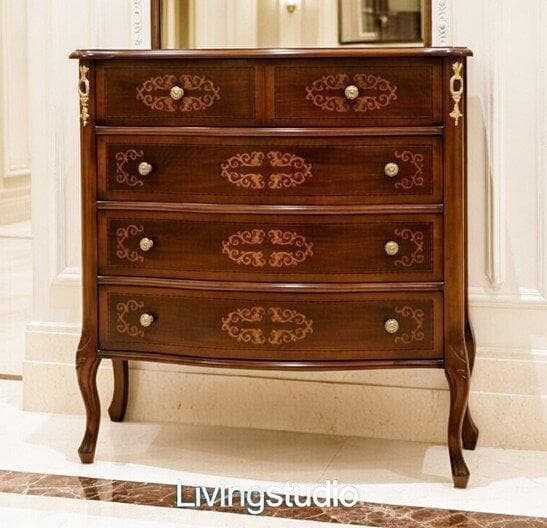 イタリア チェスト 象嵌 ネコ脚 クラシック アンティーク 姫系 4302