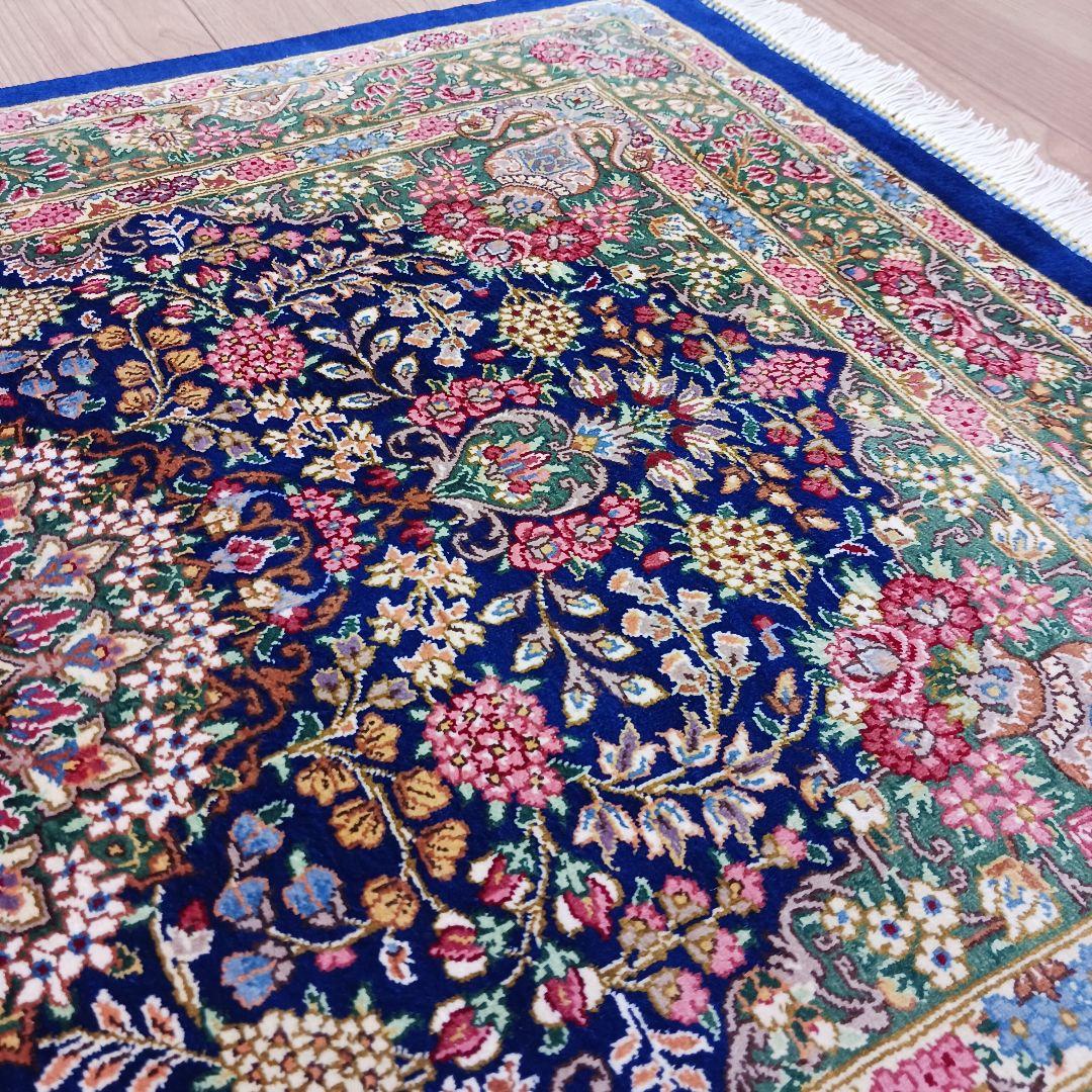 Y3326 ペルシャ絨毯 クム バラティ工房 シルク100% 手織121万ノット