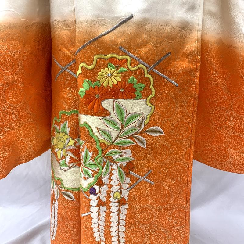 511ag81□七五三 七歳 女児 着物&袋帯&長襦袢 総刺繍 雪輪□美品