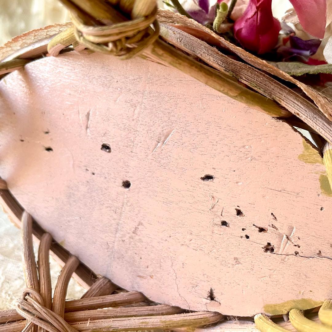 布花付きピンクドールパニエ　フランスアンティーク　かごカゴ籠　プレゼンテーション