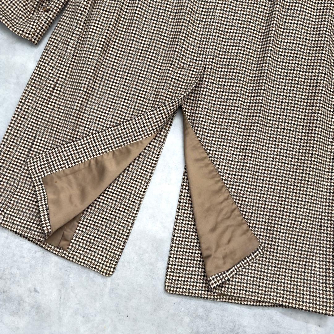 【バーバリー】カシミヤ ラムズ ロングステンカラーコート メンズ L 千鳥格子