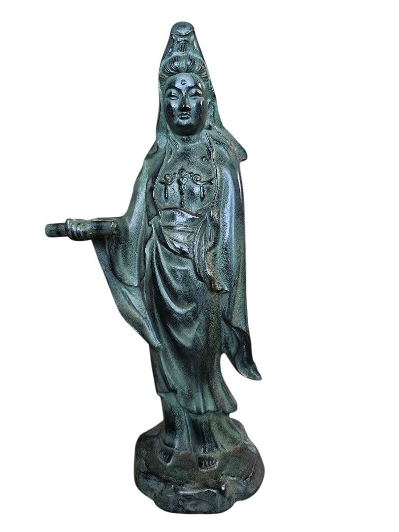 慈母観音菩薩 古美術品 鉄製 刻印あり 仏像 鋳物 高さ53cm 観音立像