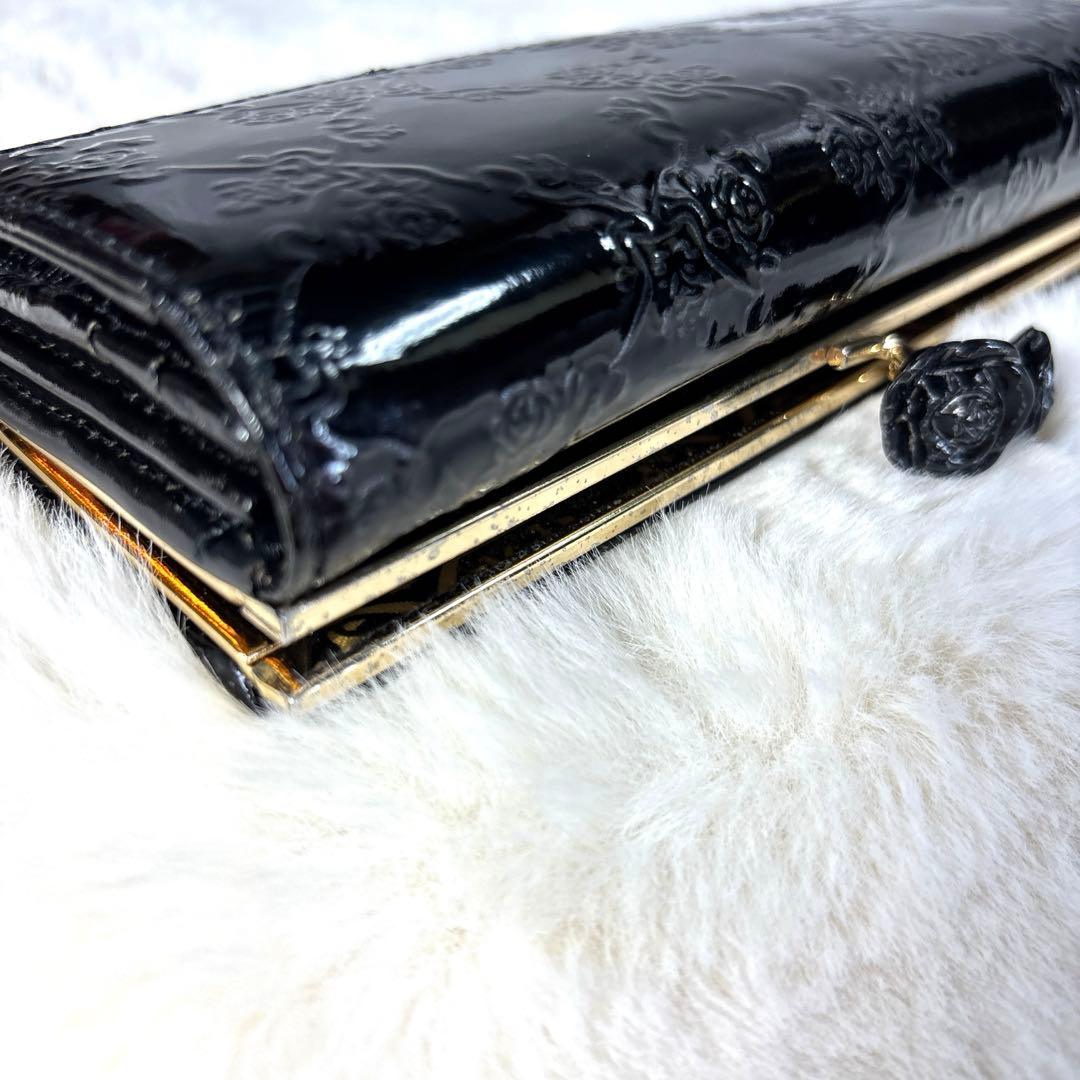 あ*を様 ANNA SUI アナスイ　二つ折り財布　がま口　バラ　エナメル　ブラ