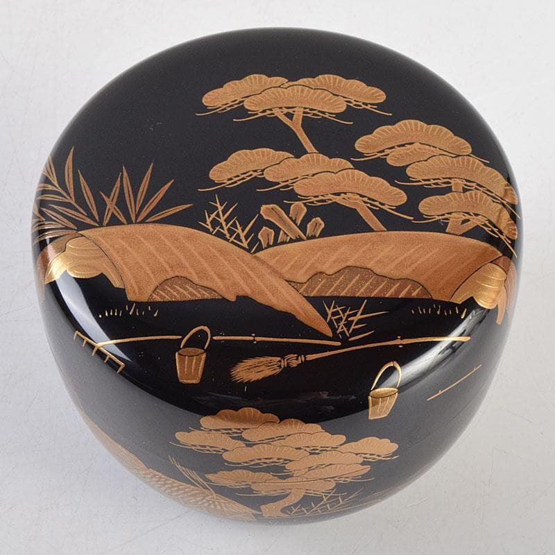 sai316 　柿本章作　塩釜蒔絵　内金溜　平棗　共布共箱　M　R9244