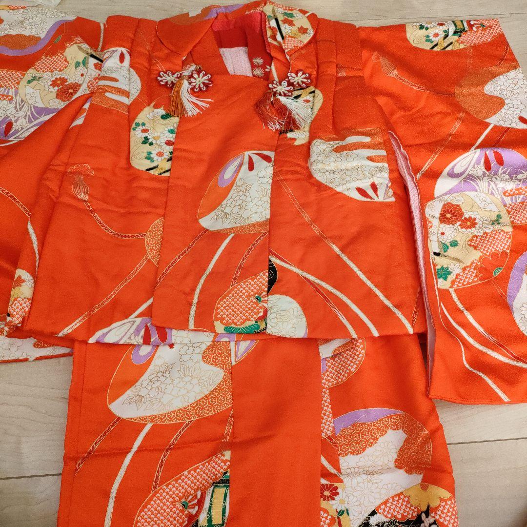 アンティーク3歳児用　七五三着物　オレンジ系