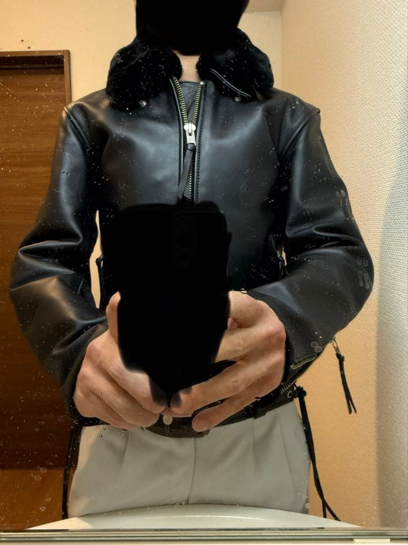 カドヤ KADOYA 黒 レザー シングルライダースジャケット ファー襟　美品