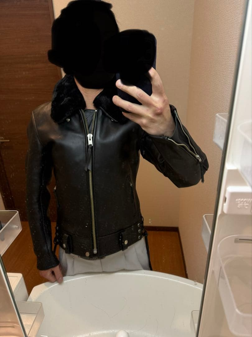 カドヤ KADOYA 黒 レザー シングルライダースジャケット ファー襟　美品