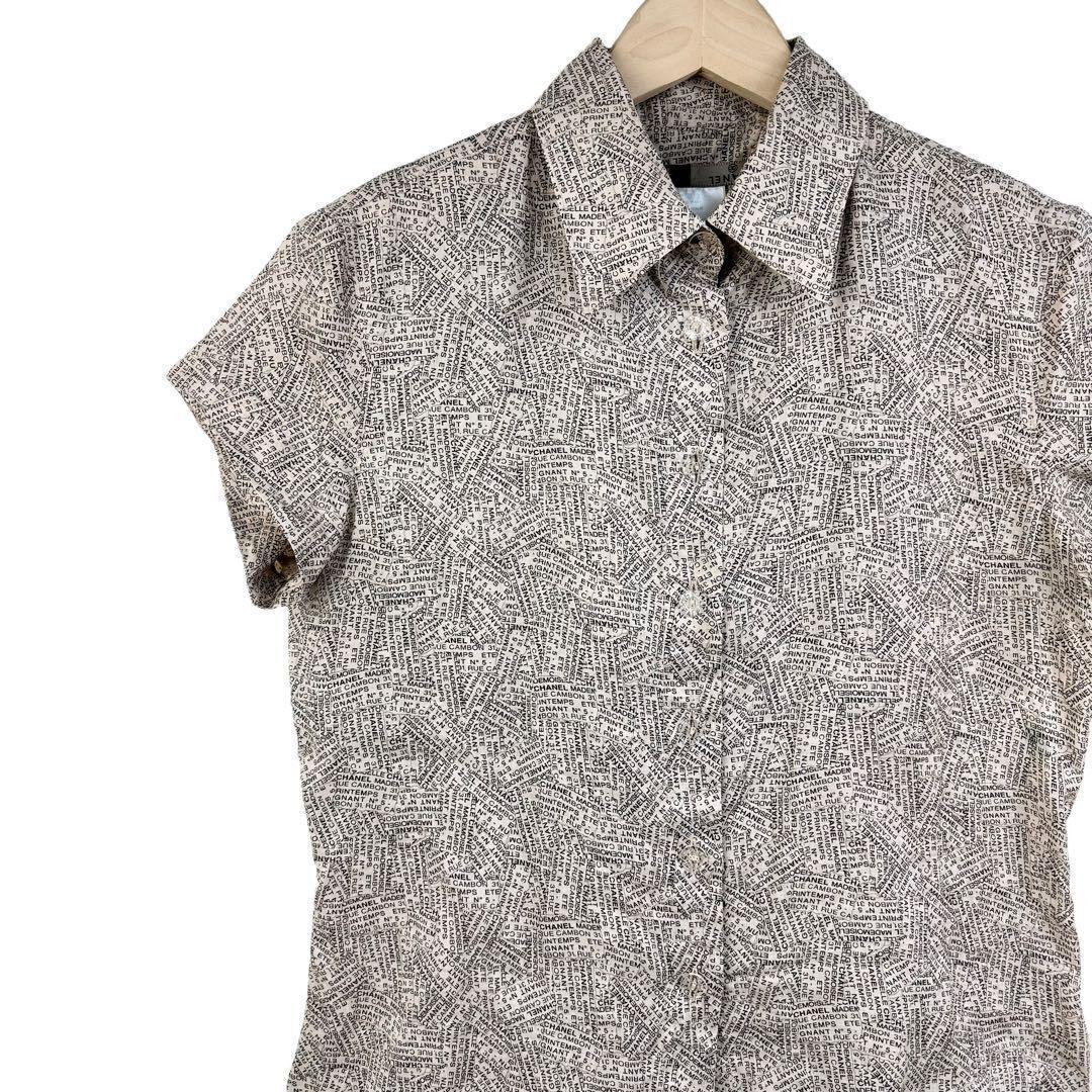 サイズ38★CHANEL★ロゴ総柄シャツ 半袖 ブラウス ヴィンテージ 2671