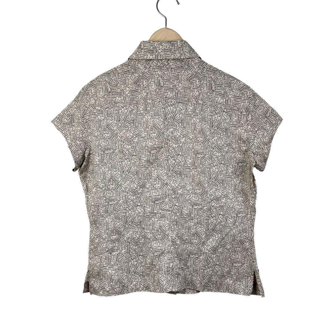 サイズ38★CHANEL★ロゴ総柄シャツ 半袖 ブラウス ヴィンテージ 2671