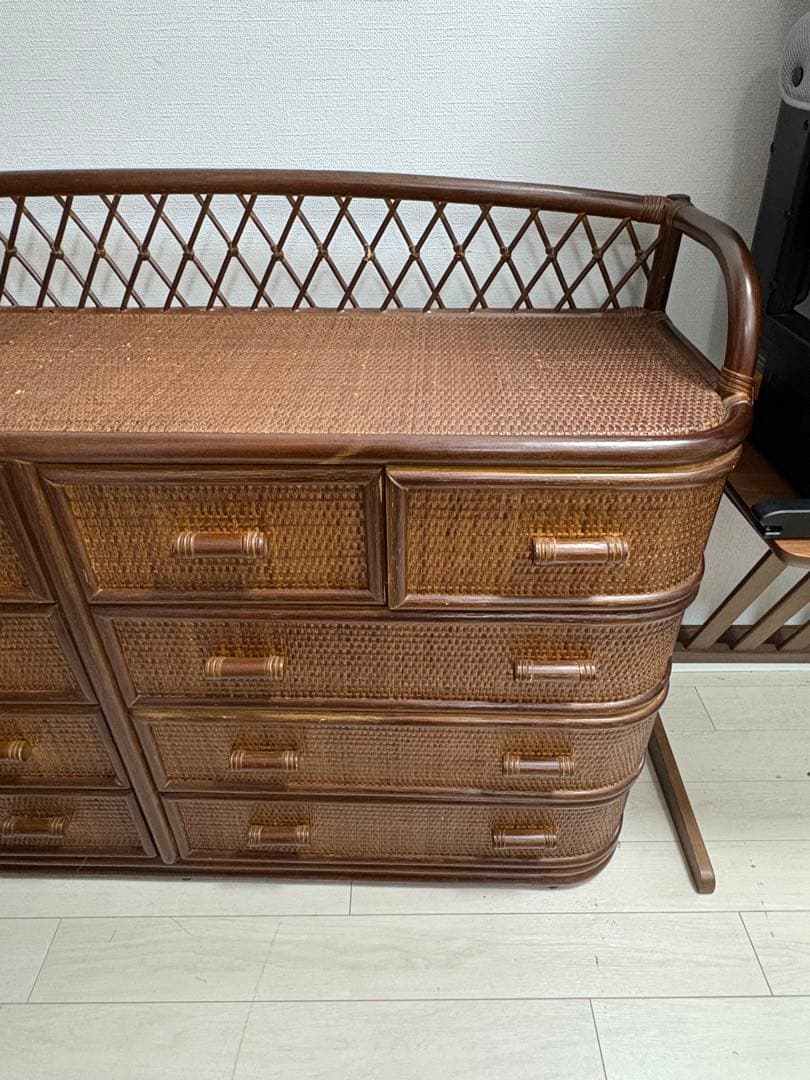 昭和レトロ ラタンチェスト サイドボード サイドチェスト 4段10杯 古家具