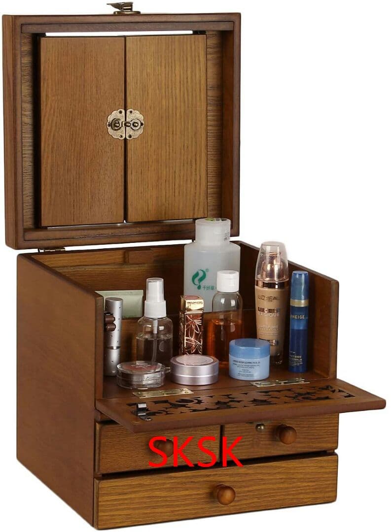 コスメボックス メイクボックス 三面鏡 四葉のクローバーデザイン 化粧道具入れ