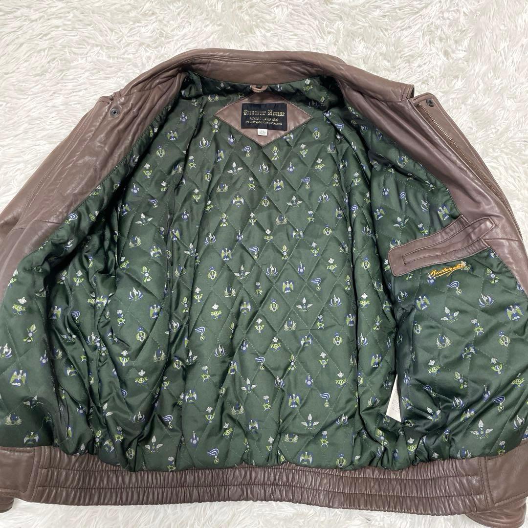 A-2 レザージャケット　ラムレザー　本革　XL 裏地総柄　キルティング