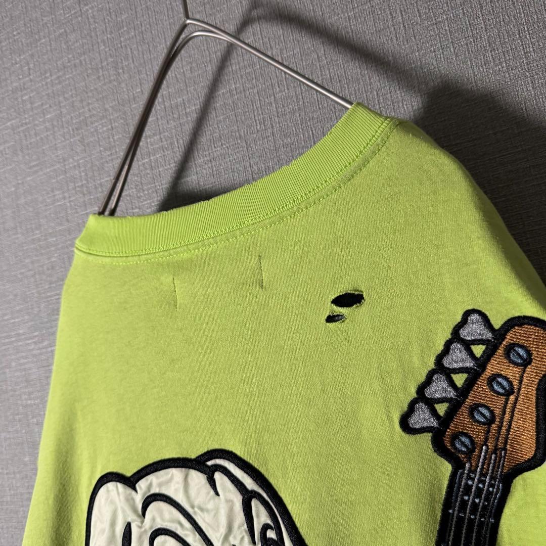 GALFY レイヤード風 ロンT ヴィンテージ加工 ボーダー バックデカロゴ L