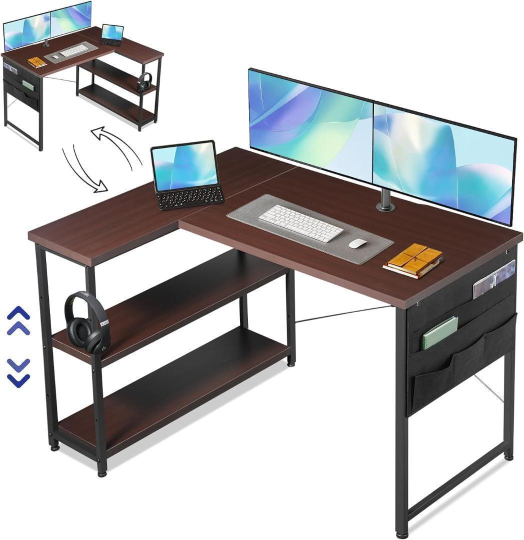 【M2224-105-69】デスク l字デスク pcデスク右棚左棚 幅107cm