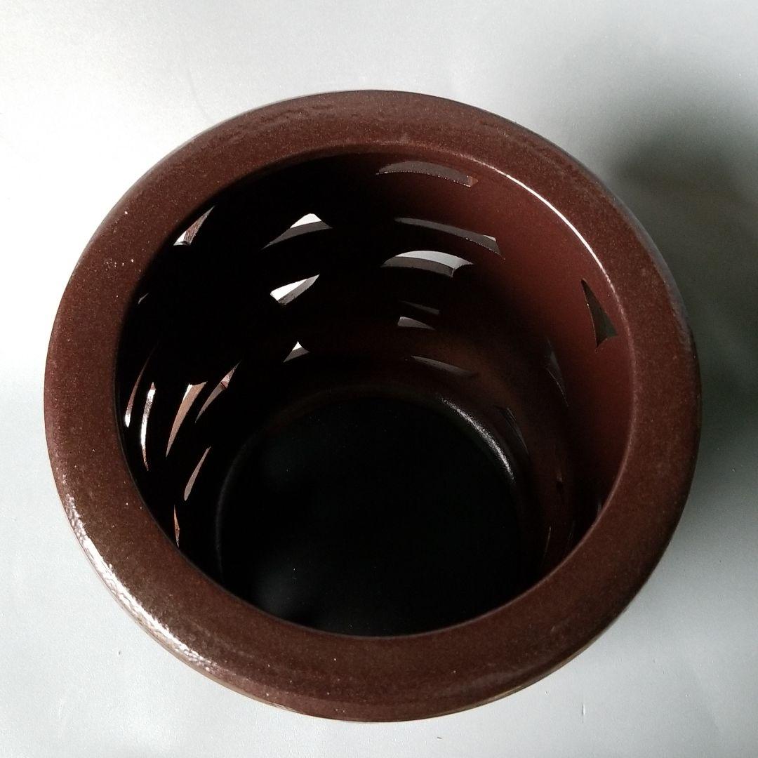 お値下げしました⤵信楽焼傘立て  大容量❗茶唐草彫 高さ４７cm